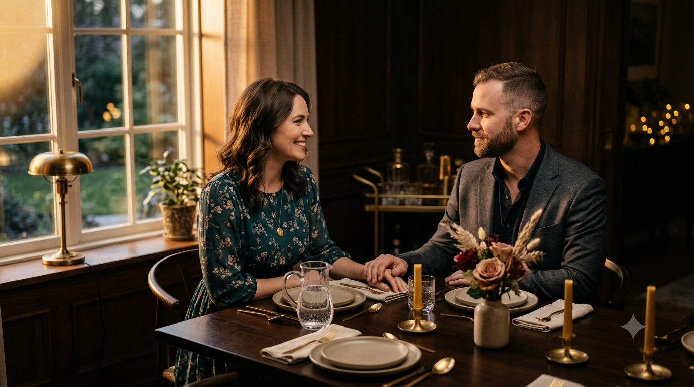Casal em jantar elegante